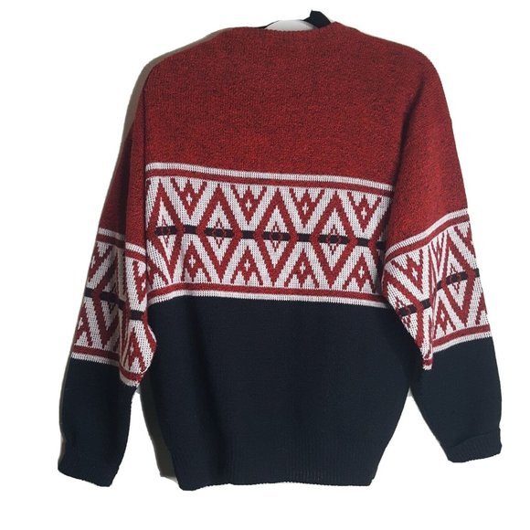 Vintage Turnabout Sweater Size Large Red White Black Acrylic Ski Winter Hipster - Picture 2 of 4
